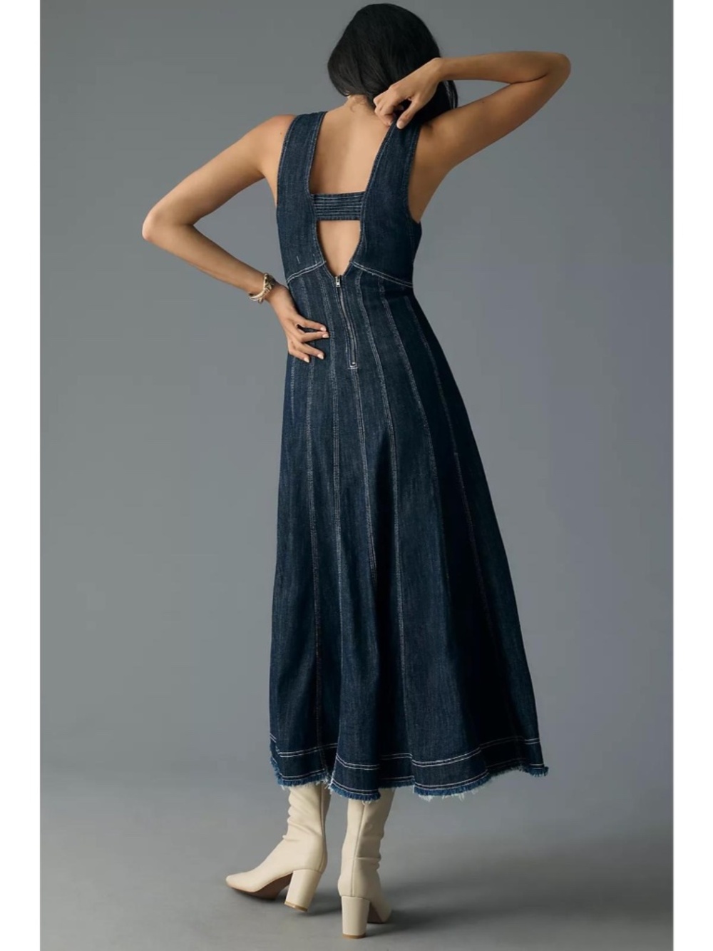 Pilcro Anthropologie Seamed V-Neck Denim Midi Dress - Picture 4 of 12